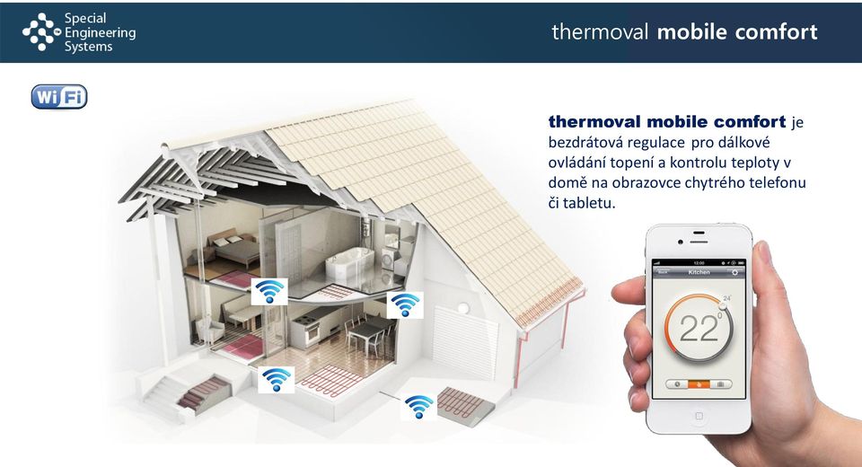 ovládání topení a kontrolu teploty v domě