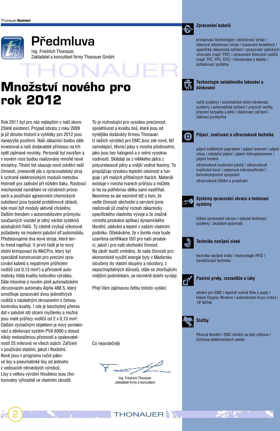 POF) zpracování fóliov ch vodiãû (napfi. FFC, FPC, EFC) manipulace s kabely potiskovací systémy MnoÏství nového pro rok 2012 Rok 2011 byl pro nás nejlep ím v na í skoro 25leté existenci.