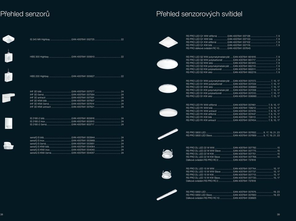 .. 22 HBS 200 Highbay...EAN 4007841 005627... 22 ihf 3D bílá...ean 4007841 007577... 24 ihf 3D černá...ean 4007841 007584... 24 ihf 3D antracit...ean 4007841 007591... 24 ihf 3D KNX bílá.
