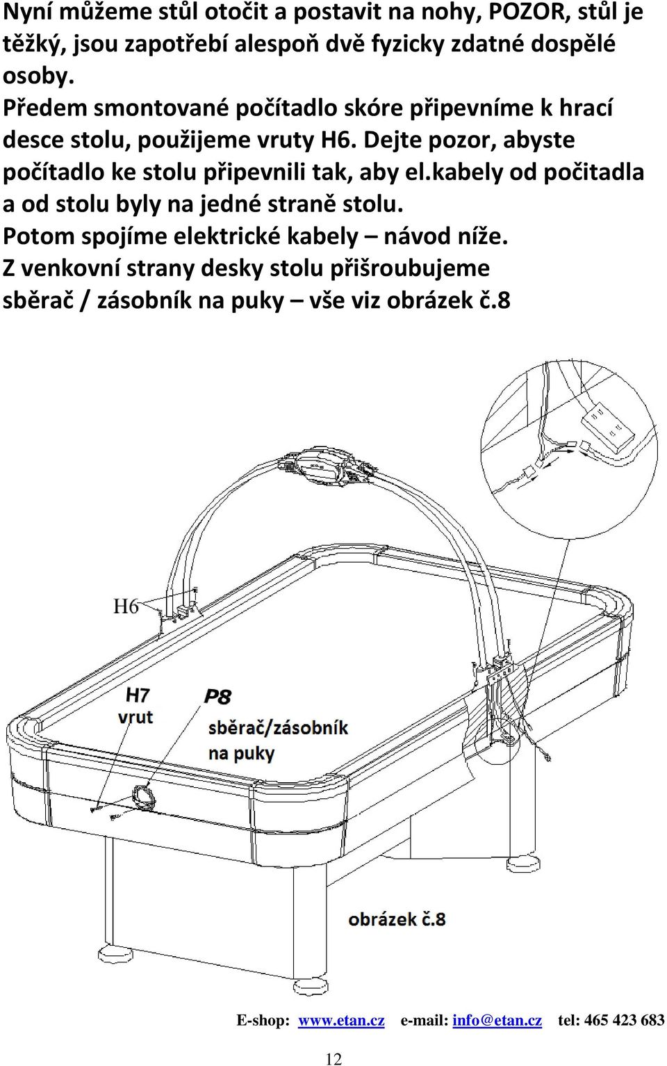 Dejte pozor, abyste počítadlo ke stolu připevnili tak, aby el.