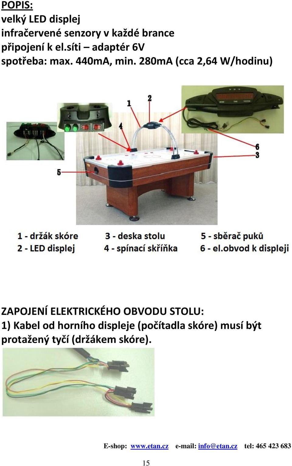 280mA (cca 2,64 W/hodinu) ZAPOJENÍ ELEKTRICKÉHO OBVODU STOLU: 1)