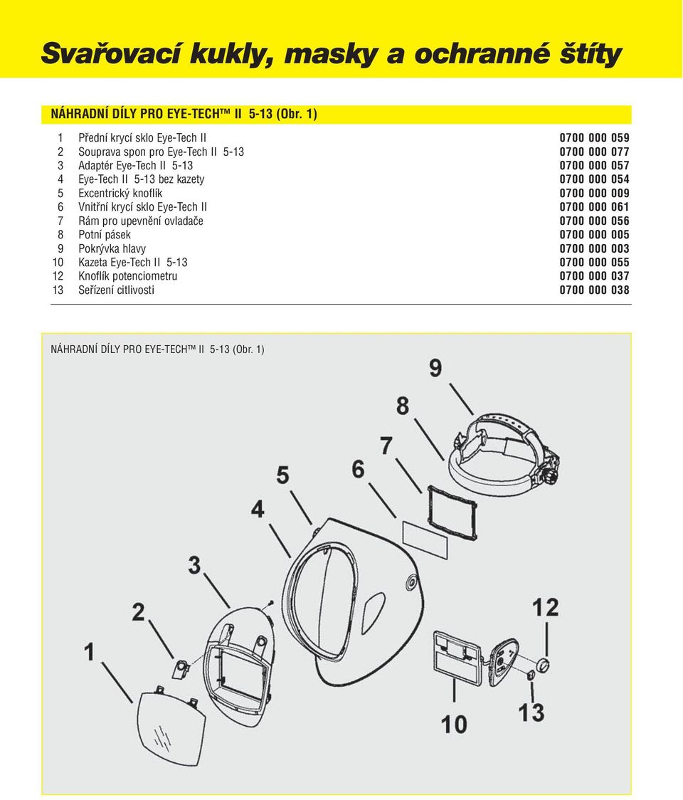 Eye-Tech II 5-13 bez kazety 0700 000 054 5 Excentrický knoflík 0700 000 009 6 Vnitřní krycí sklo Eye-Tech II 0700 000 061 7 Rám pro