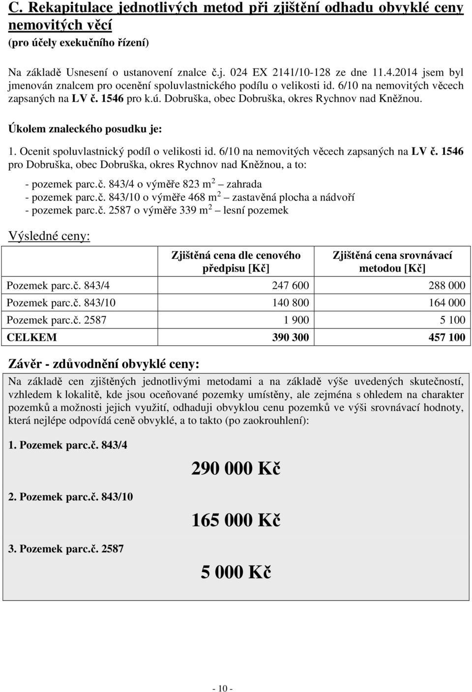 Dobruška, obec Dobruška, okres Rychnov nad Kněžnou. Úkolem znaleckého posudku je: 1. Ocenit spoluvlastnický podíl o velikosti id. 6/10 na nemovitých věcech zapsaných na LV č.