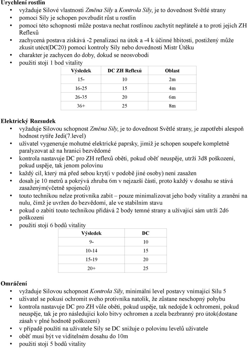 Mistr Útěku charakter je zachycen do doby, dokud se neosvobodí použití stojí 1 bod vitality ZH Reflexů Oblast 15-10 2m 16-25 15 4m 26-35 20 6m 36+ 25 8m Elektrický Rozsudek vyžaduje Silovou schopnost