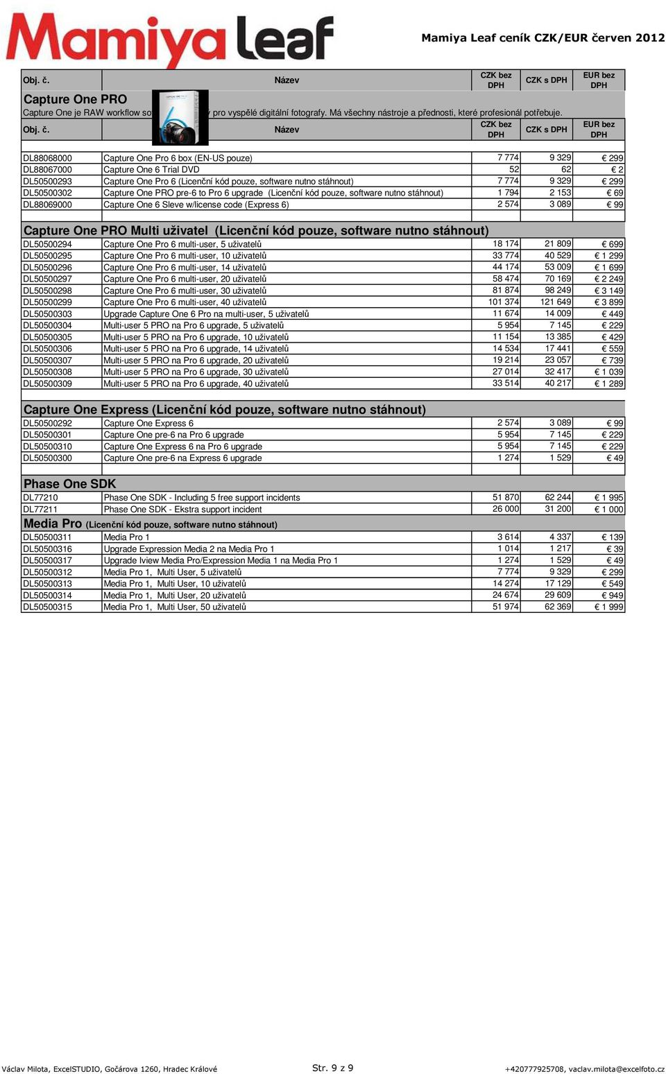 299 DL50500302 Capture One PRO pre-6 to Pro 6 upgrade (Licenční kód pouze, software nutno stáhnout) 1 794 2 153 69 DL88069000 Capture One 6 Sleve w/license code (Express 6) 2 574 3 089 99 Capture One