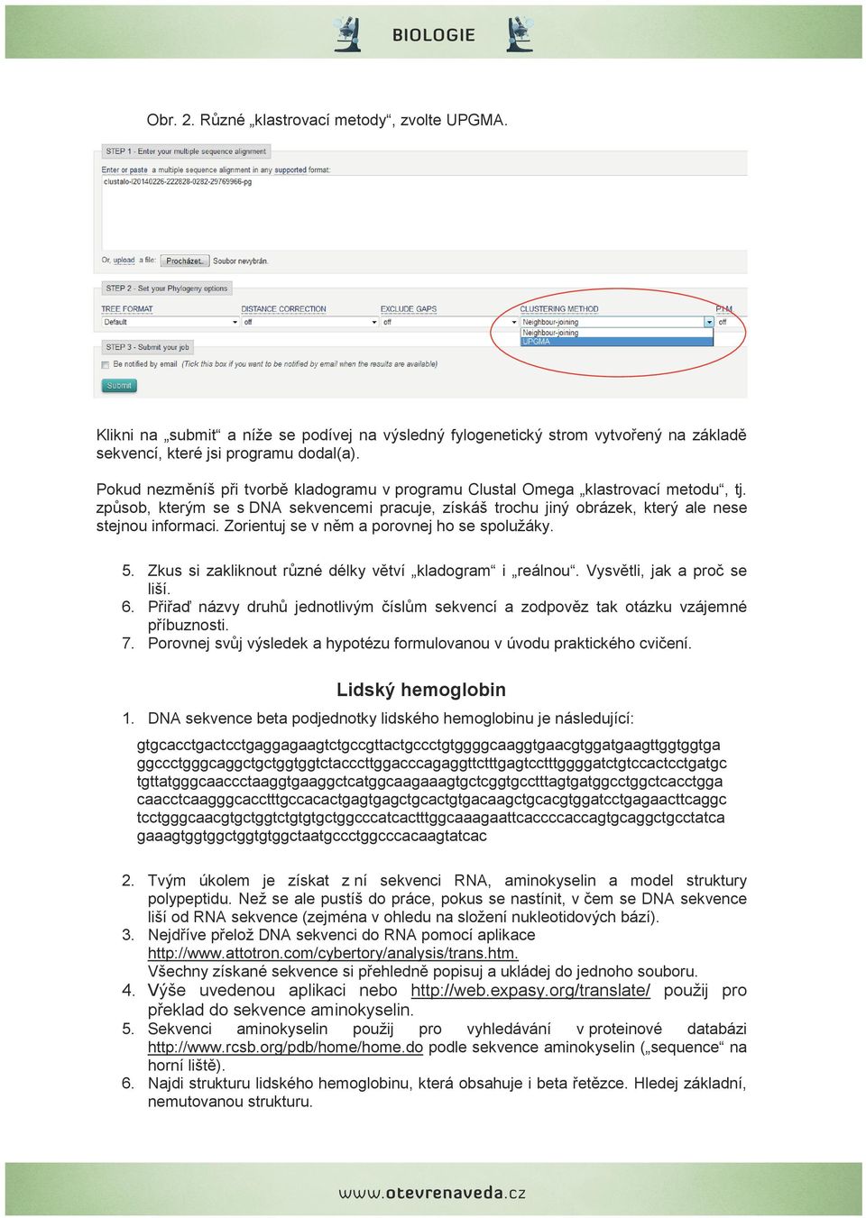 Zorientuj se v něm a porovnej ho se spolužáky. 5. Zkus si zakliknout různé délky větví kladogram i reálnou. Vysvětli, jak a proč se liší. 6.