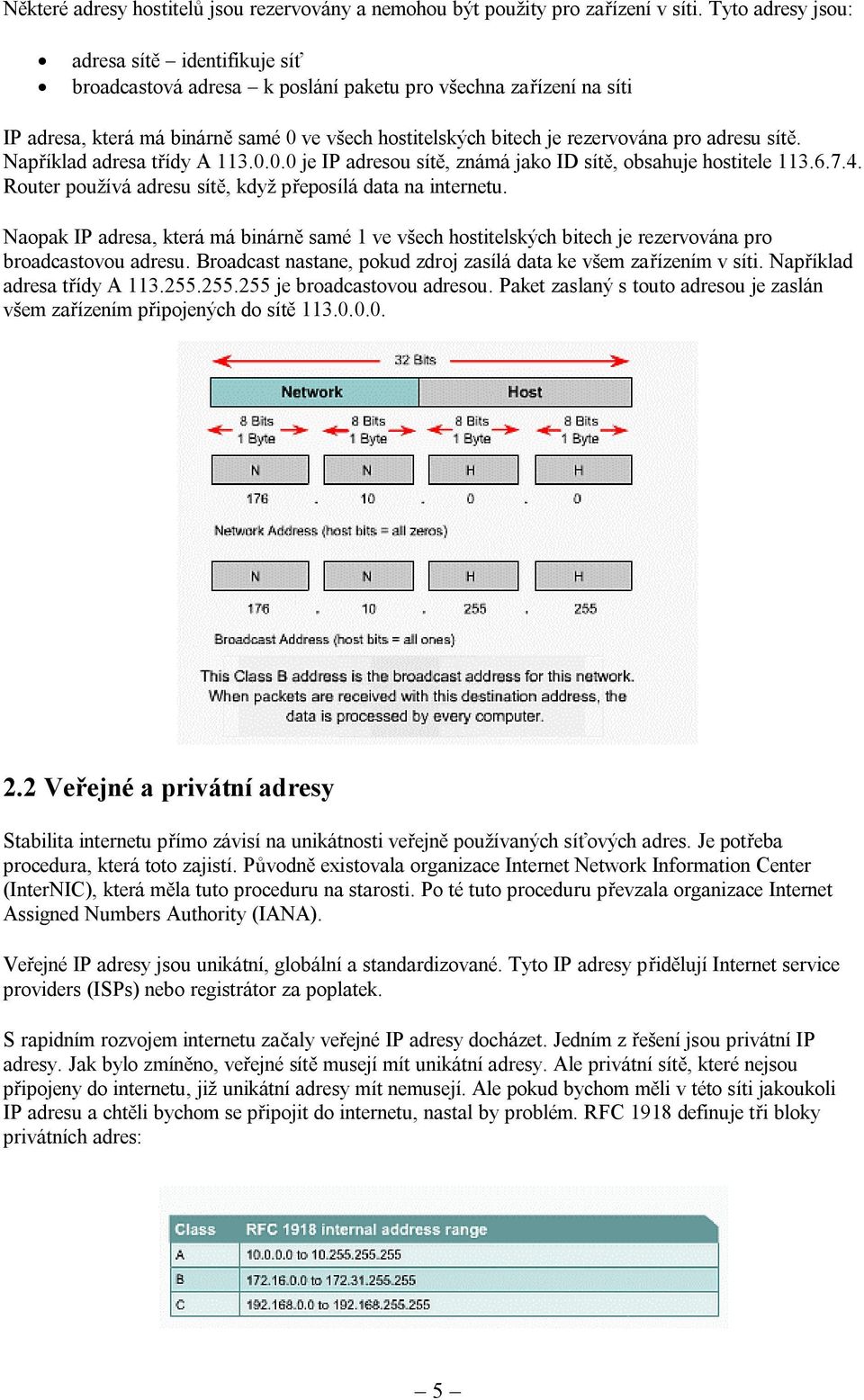 adresu sítě. Například adresa třídy A 113.0.0.0 je IP adresou sítě, známá jako ID sítě, obsahuje hostitele 113.6.7.4. Router používá adresu sítě, když přeposílá data na internetu.