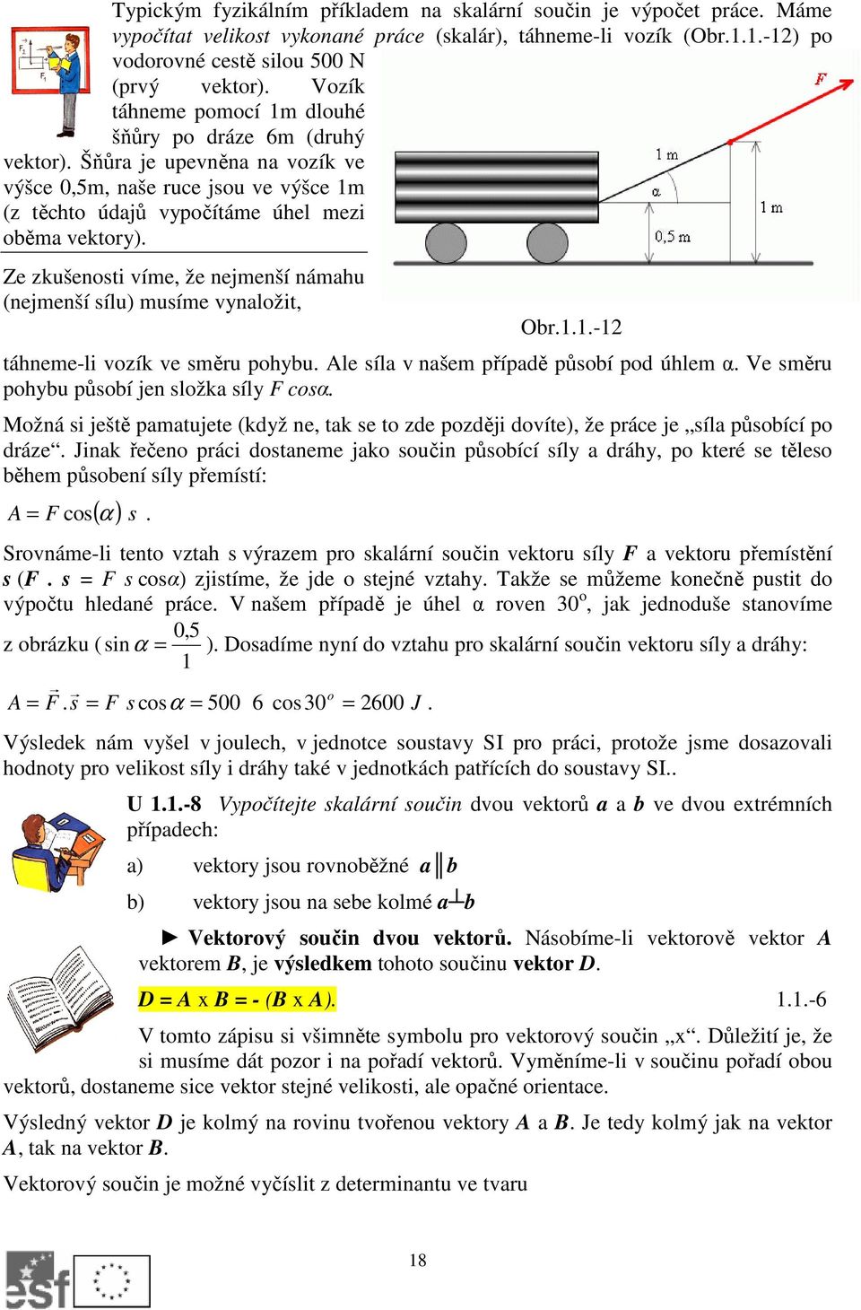 Ze zkušenosti víme, že nejmenší námahu (nejmenší sílu) musíme vynaložit, Obr.1.1.-12 táhneme-li vozík ve směru pohybu. Ale síla v našem případě působí pod úhlem α.