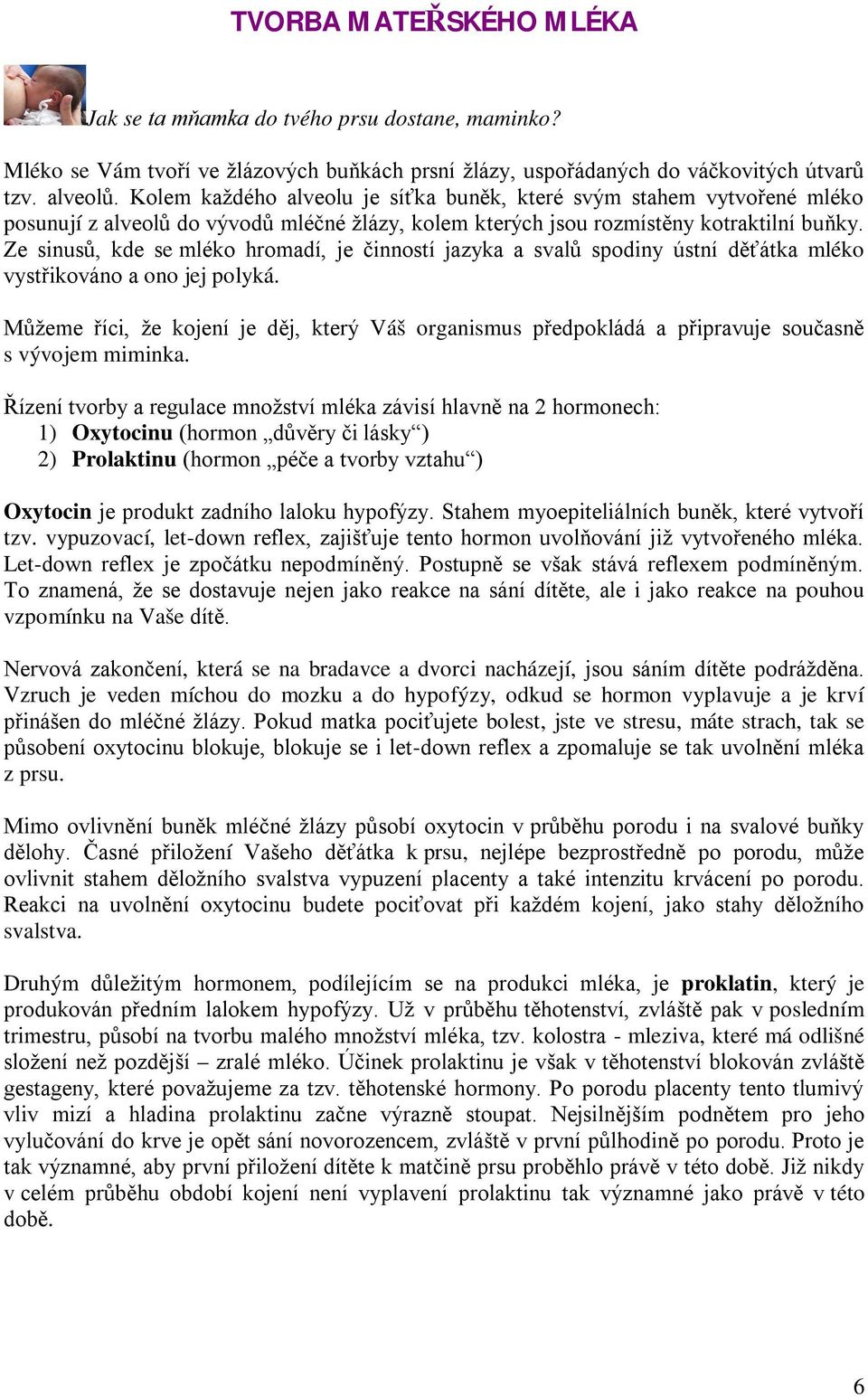 Ze sinusů, kde se mléko hromadí, je činností jazyka a svalů spodiny ústní děťátka mléko vystřikováno a ono jej polyká.