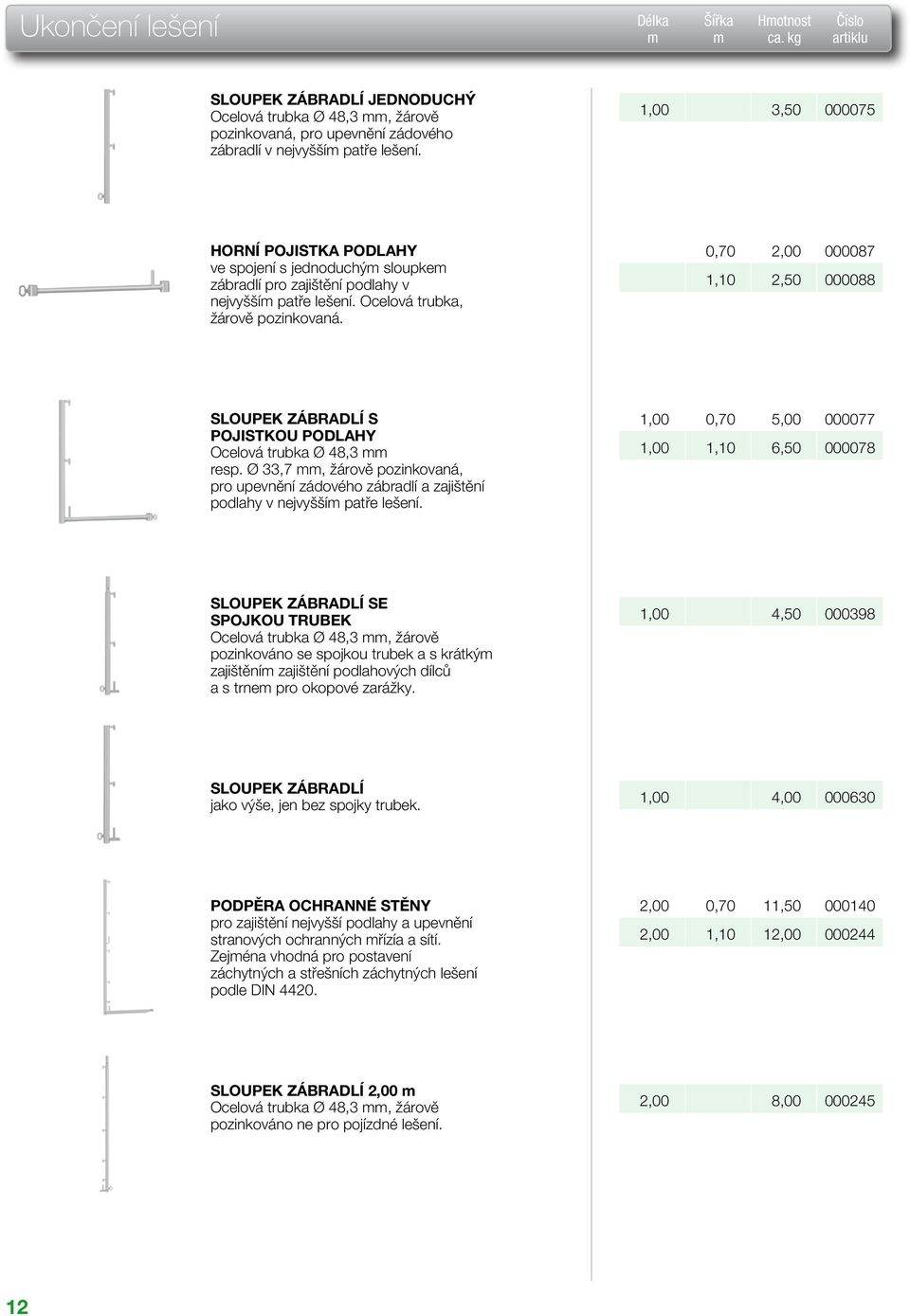 0,70 2,00 000087 1,10 2,50 000088 SLOUPEK ZÁBRADLÍ S POJISTKOU PODLAHY Ocelová trubka Ø 48,3 resp.