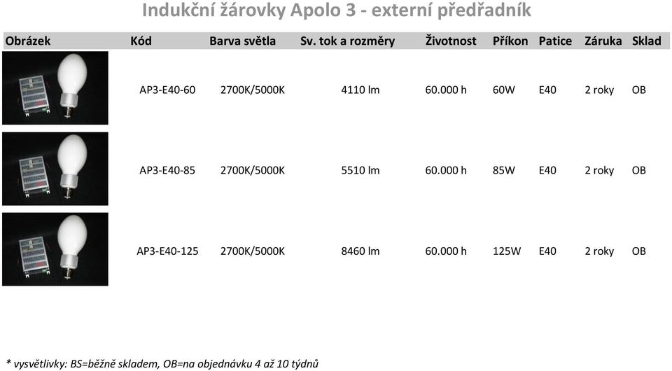 000 h 60W E40 2 roky OB AP3-E40-85 2700K/5000K 5510 lm 60.