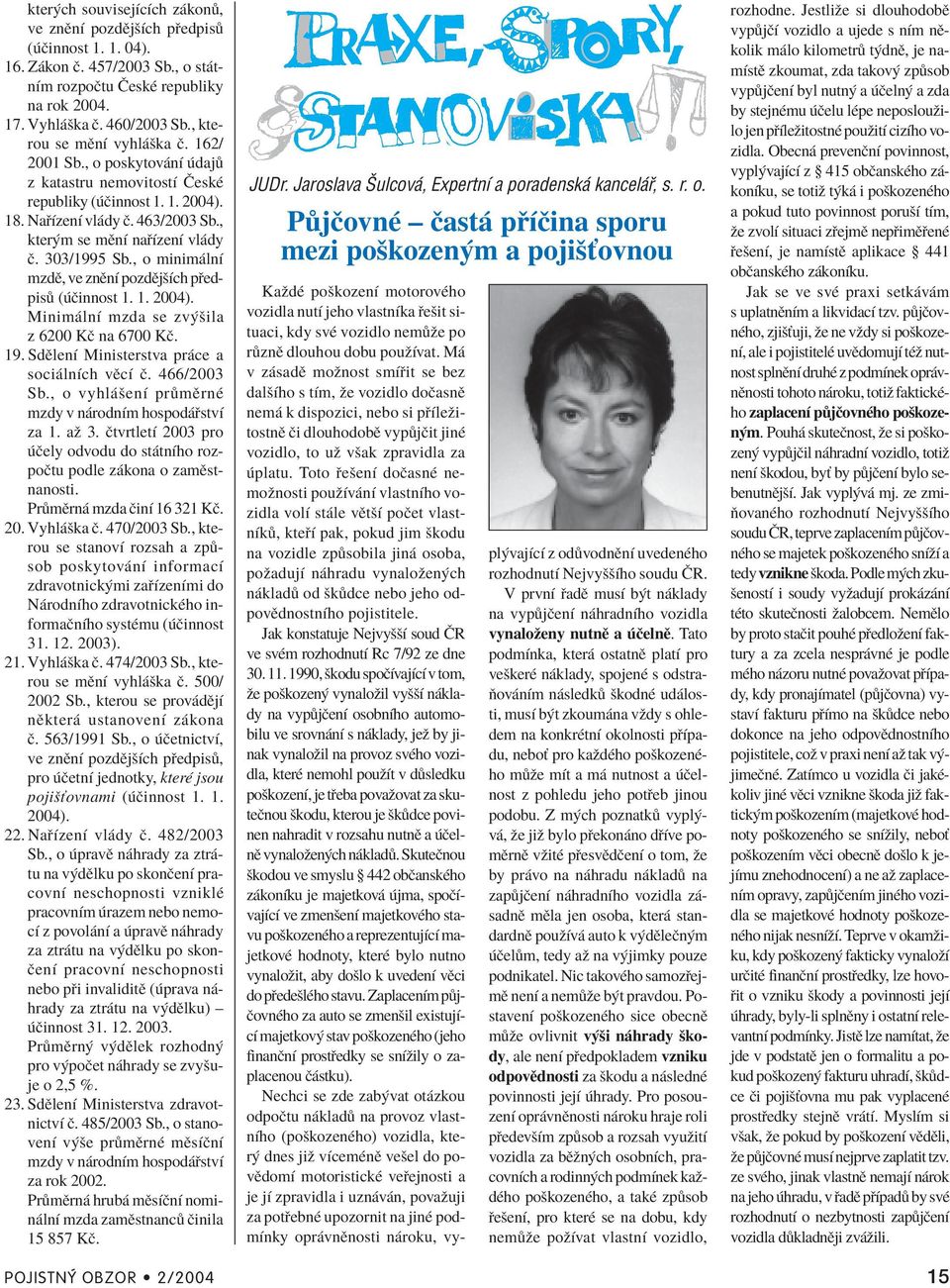 303/1995 Sb., o minim lnì mzdï, ve znïnì pozdïjöìch p edpis ( Ëinnost 1. 1. 2004). Minim lnì mzda se zv öila z 6200 KË na 6700 KË. 19. SdÏlenÌ Ministerstva pr ce a soci lnìch vïcì Ë. 466/2003 Sb.
