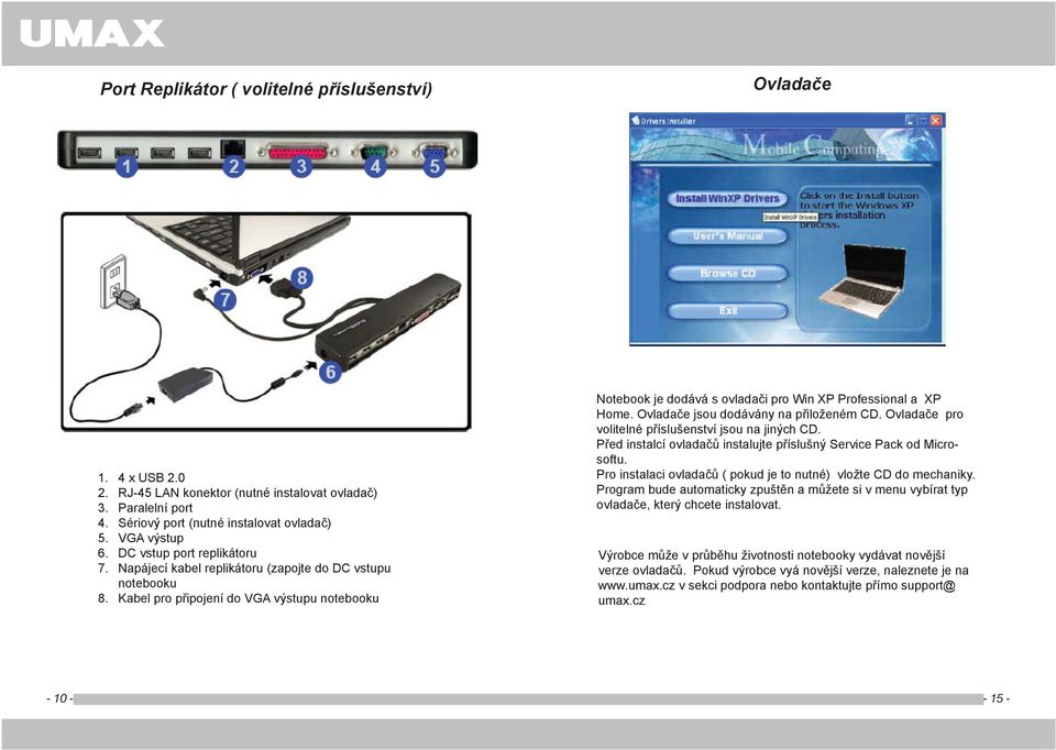 Ovladače jsou dodávány na přiloženém CD. Ovladače pro volitelné příslušenství jsou na jiných CD. Před instalcí ovladačů instalujte příslušný Service Pack od Microsoftu.