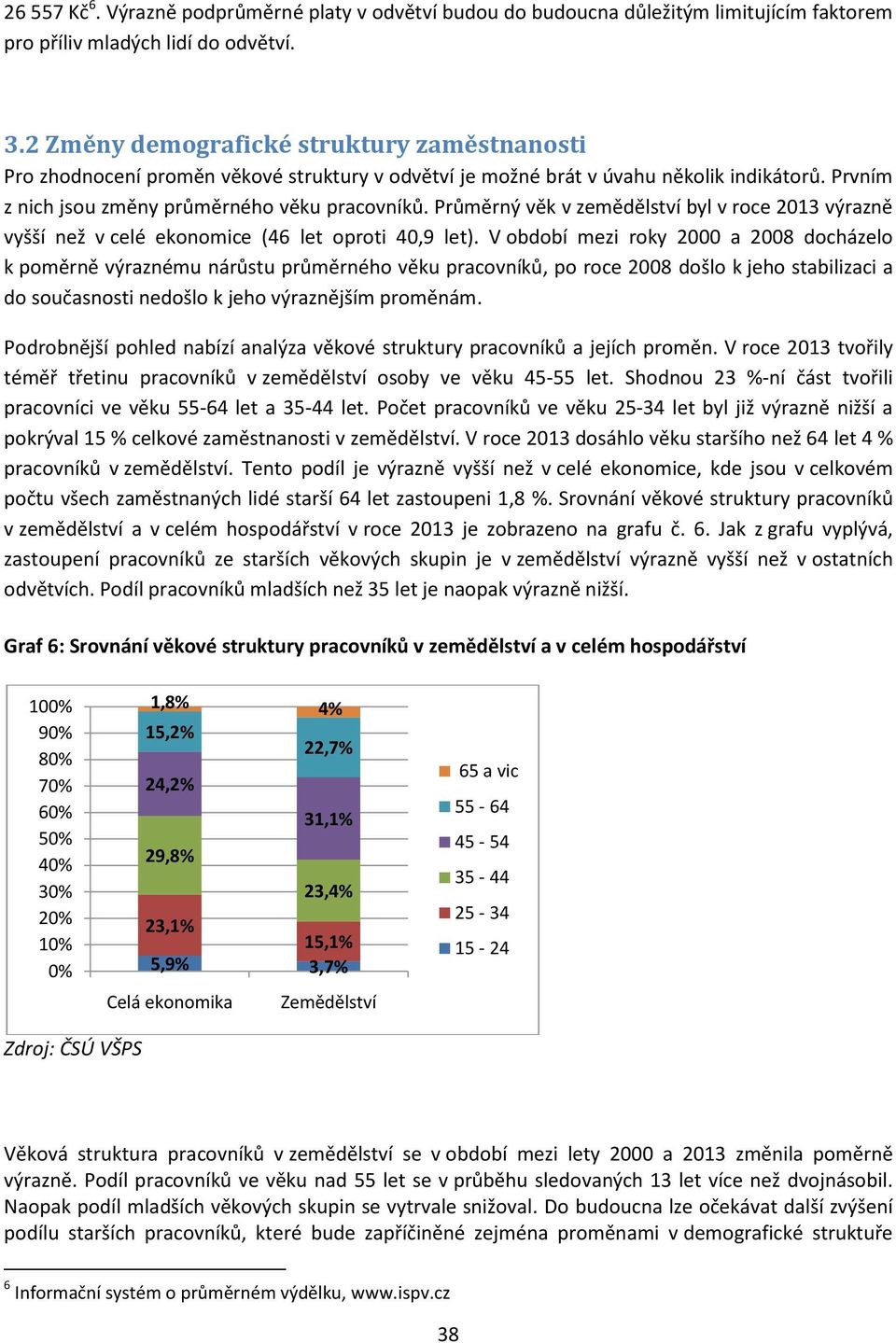 Průměrný věk v zemědělství byl v roce 2013 výrazně vyšší než v celé ekonomice (46 let oproti 40,9 let).