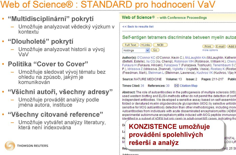 jakým je komunikován Všichni autoři, všechny adresy Umožňuje provádět analýzy podle jména autora, instituce Všechny citované