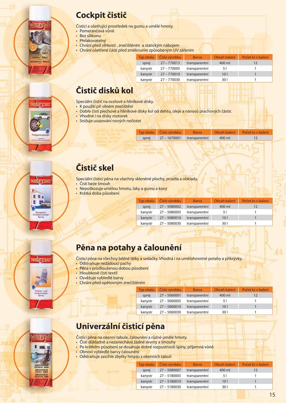 transparentní 400 ml 12 kanystr 27 770005 transparentní 5 l 1 kanystr 27 770010 transparentní 10 l 1 kanystr 27 770030 transparentní 30 l 1 Speciální čistič na ocelové a hliníkové disky.