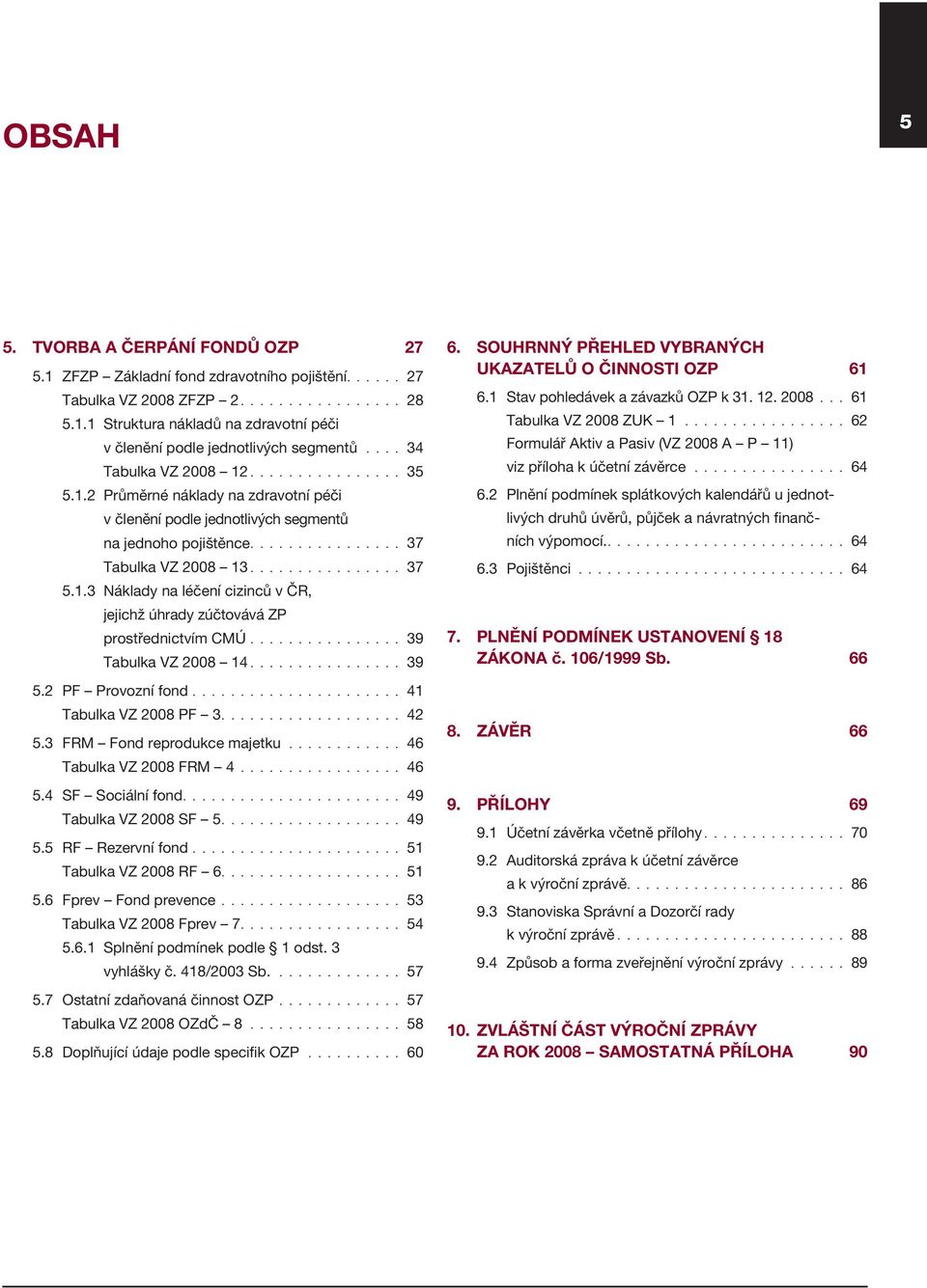 1.3 Náklady na léčení cizinců v ČR, jejichž úhrady zúčtovává ZP prostřednictvím CMÚ................ 39 Tabulka VZ 2008 14................ 39 5.2 PF Provozní fond...................... 41 Tabulka VZ 2008 PF 3.