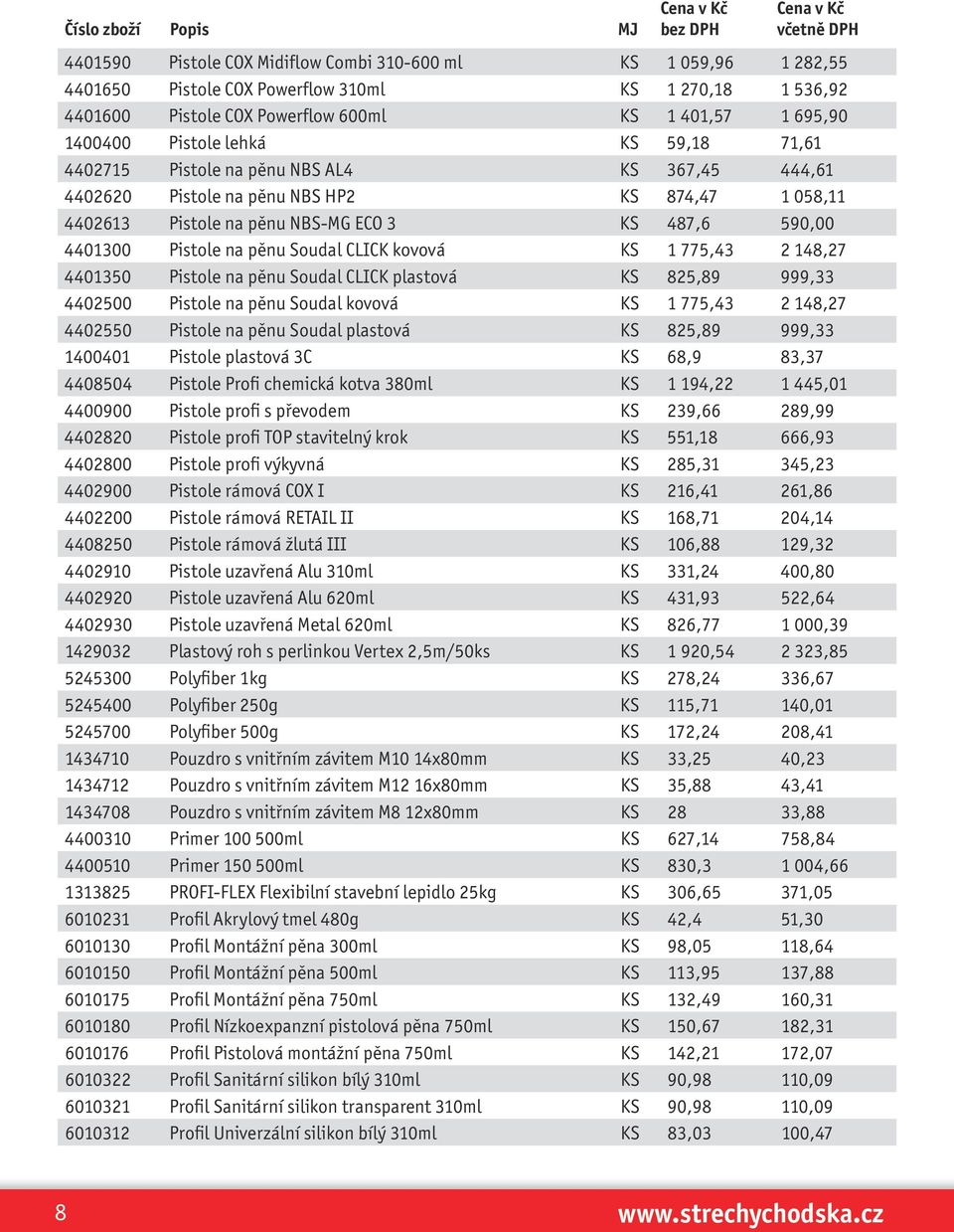 Soudal CLICK kovová KS 1 775,43 2 148,27 4401350 Pistole na pěnu Soudal CLICK plastová KS 825,89 999,33 4402500 Pistole na pěnu Soudal kovová KS 1 775,43 2 148,27 4402550 Pistole na pěnu Soudal