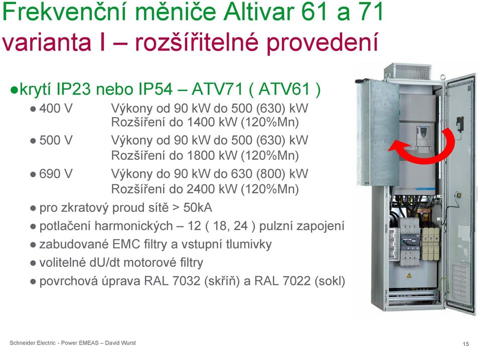 kw do 630 (800) kw Rozšíření do 2400 kw (120%Mn) pro zkratový proud sítě > 50kA potlačení harmonických 12 ( 18, 24 ) pulzní