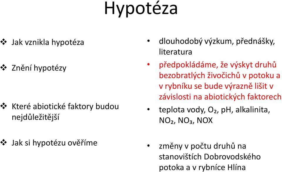 živočichů v potoku a v rybníku se bude výrazně lišit v závislosti na abiotických faktorech teplota