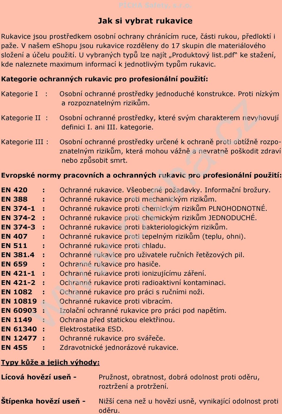 pdf ke stažení, kde naleznete maximum informací k jednotlivým typům rukavic.