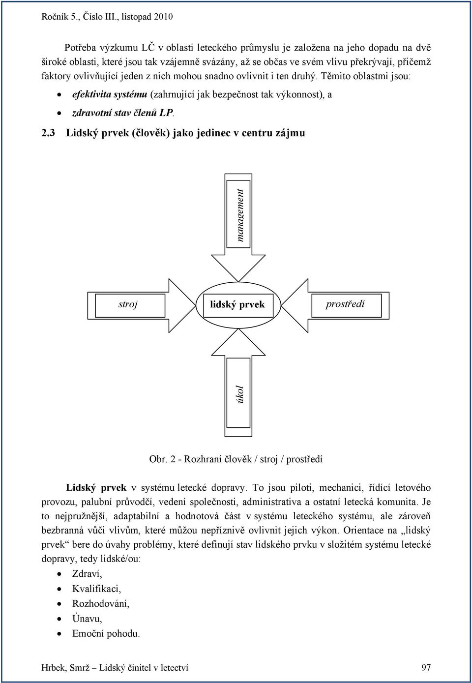 3 Lidský prvek (člověk) jako jedinec v centru zájmu stroj lidský prvek prostředí úkol management Obr. 2 - Rozhraní člověk / stroj / prostředí Lidský prvek v systému letecké dopravy.