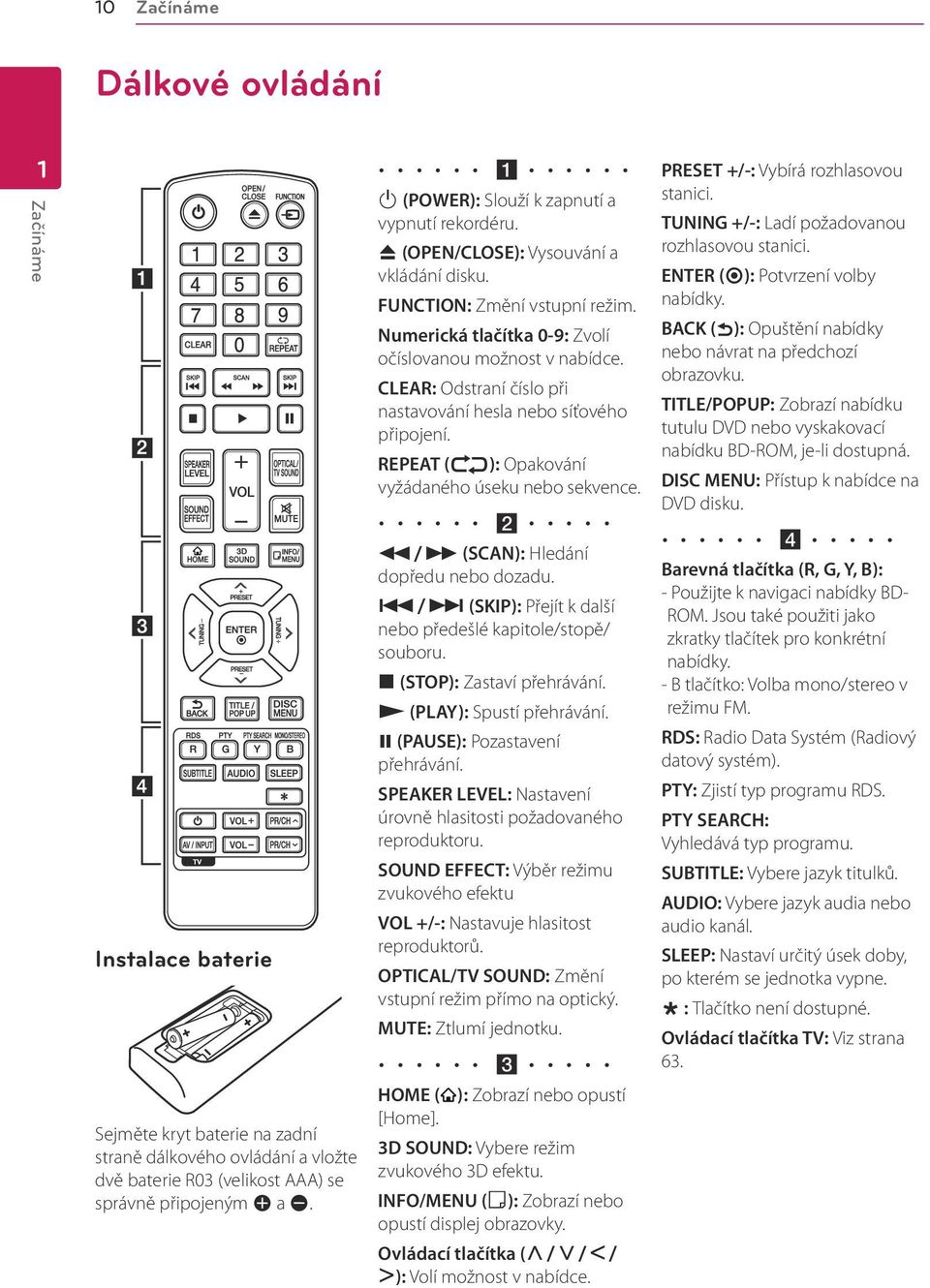 CLEAR: Odstraní číslo při nastavování hesla nebo síťového připojení. REPEAT (h): Opakování vyžádaného úseku nebo sekvence. b c/v (SCAN): Hledání dopředu nebo dozadu.