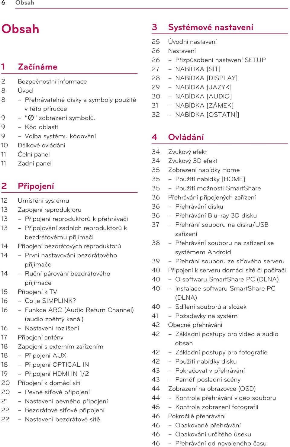 zadních reproduktorů k bezdrátovému přijímači 14 Připojení bezdrátových reproduktorů 14 První nastavování bezdrátového přijímače 14 Ruční párování bezdrátového přijímače 15 Připojení k TV 16 Co je