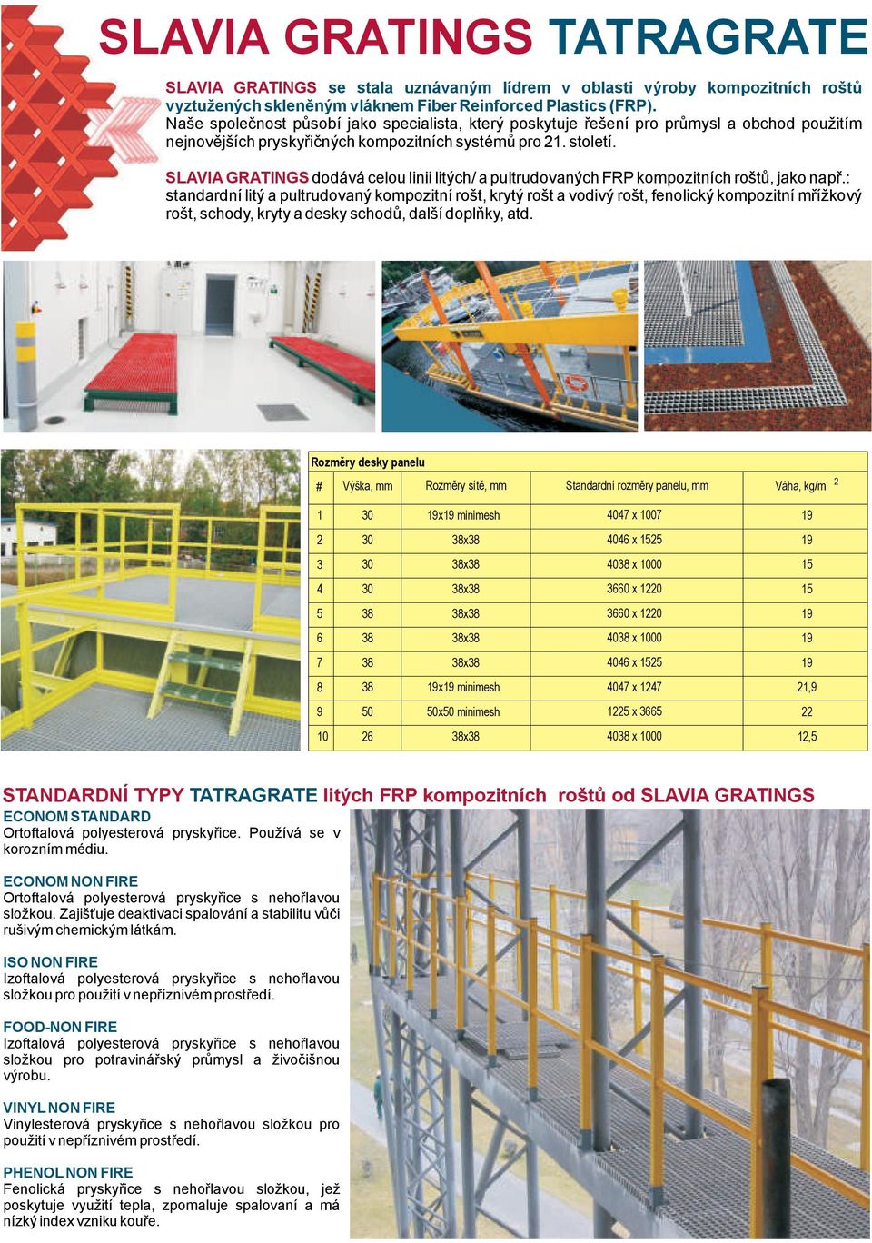 SLAVIA GRATINGS dodává celou linii litých/ a pultrudovaných FRP kompozitních roštů, jako např.