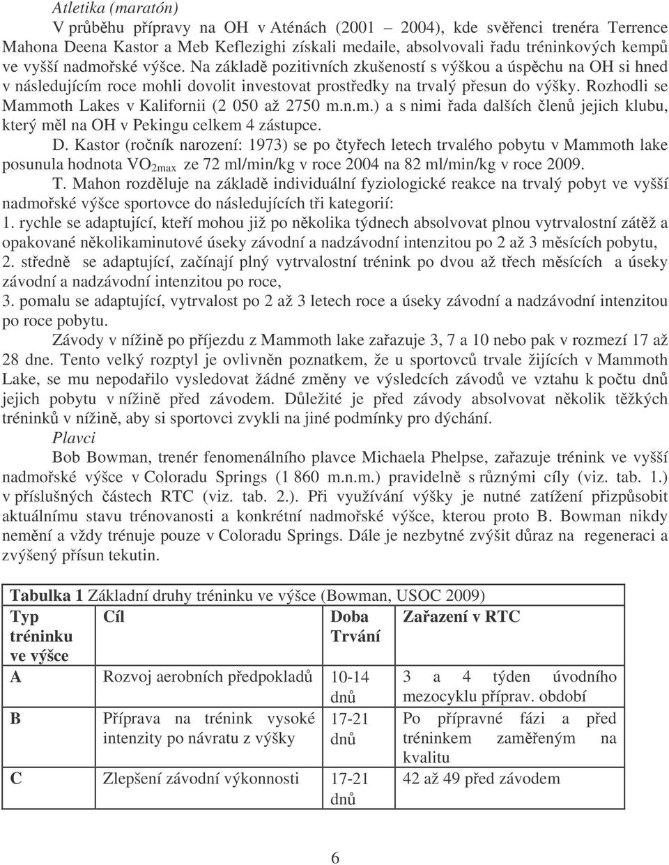 Rozhodli se Mammoth Lakes v Kalifornii (2 050 až 2750 m.n.m.) a s nimi ada dalších len jejich klubu, který ml na OH v Pekingu celkem 4 zástupce. D.