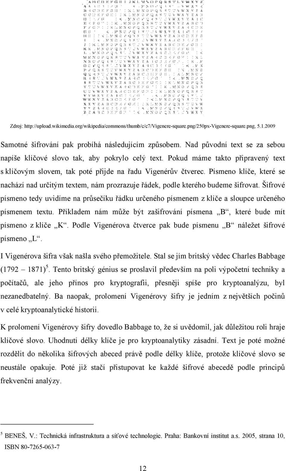 Písmeno klíče, které se nachází nad určitým textem, nám prozrazuje řádek, podle kterého budeme šifrovat.