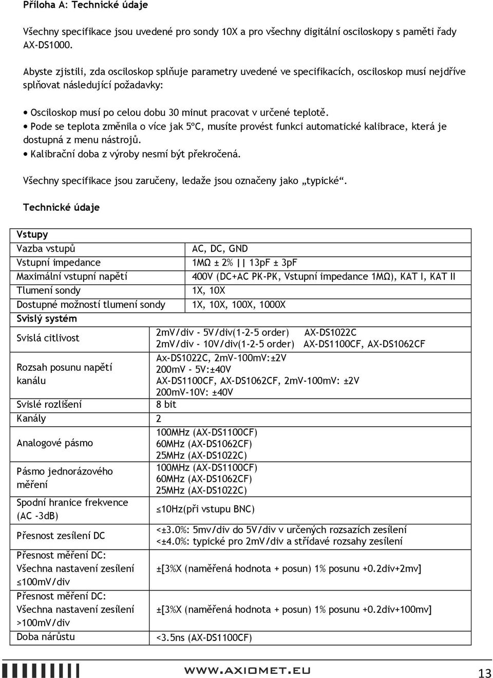 Pode se teplota změnila o více jak 5ºC, musíte provést funkci automatické kalibrace, která je dostupná z menu nástrojů. Kalibrační doba z výroby nesmí být překročená.