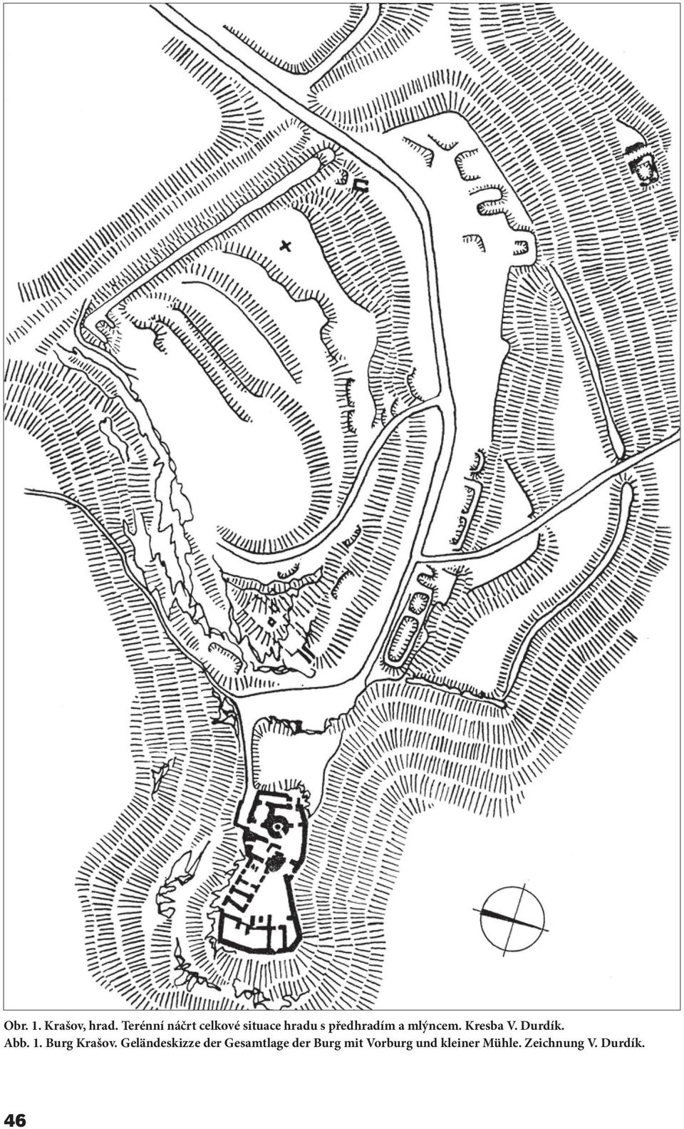 mlýncem. Kresba V. Durdík. Abb. 1. Burg Krašov.