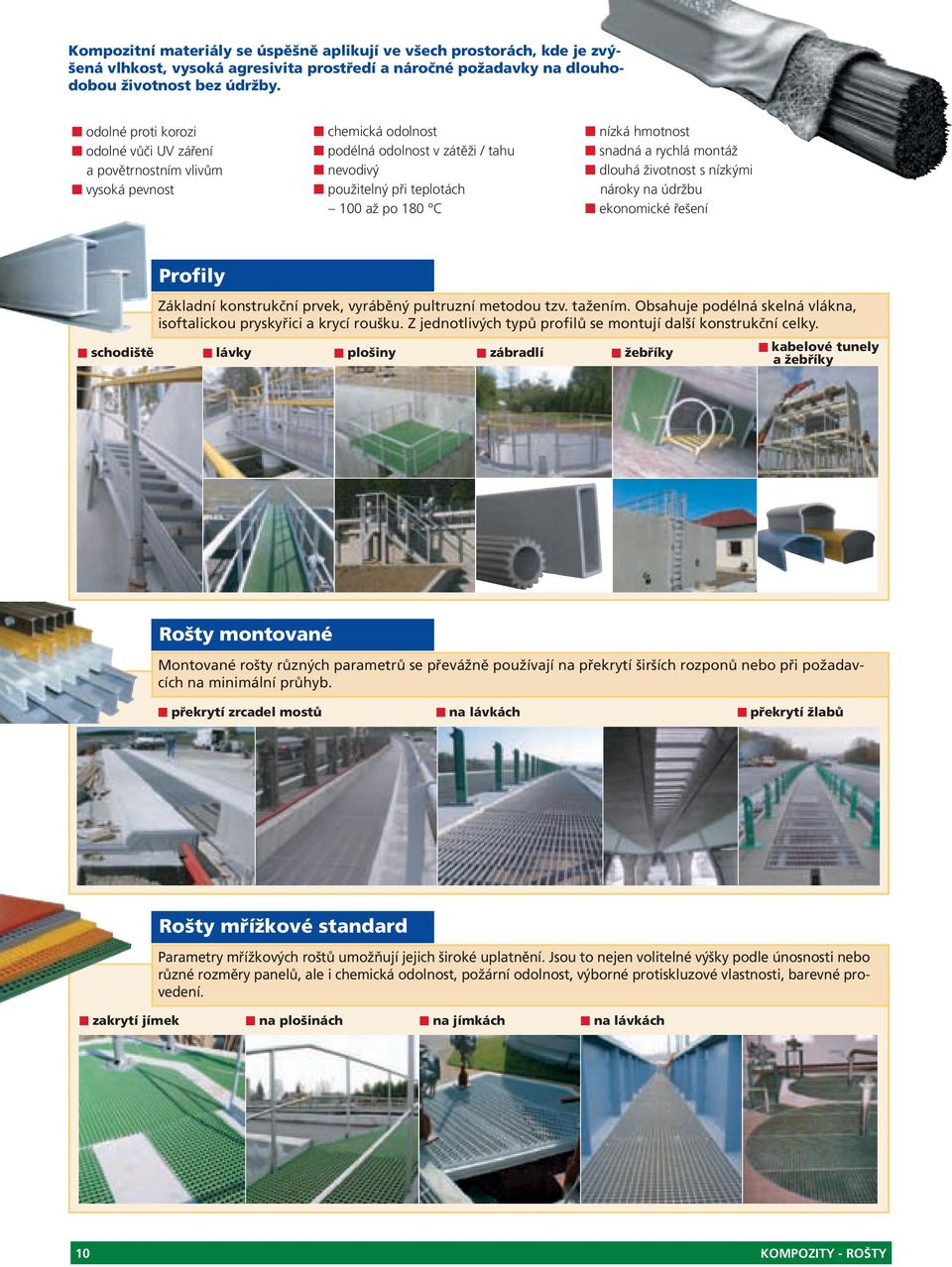 snadná a rychlá montáž dlouhá životnost s nízkými nároky na údržbu ekonomické řešení Profily Základní konstrukční prvek, vyráběný pultruzní metodou tzv. tažením.