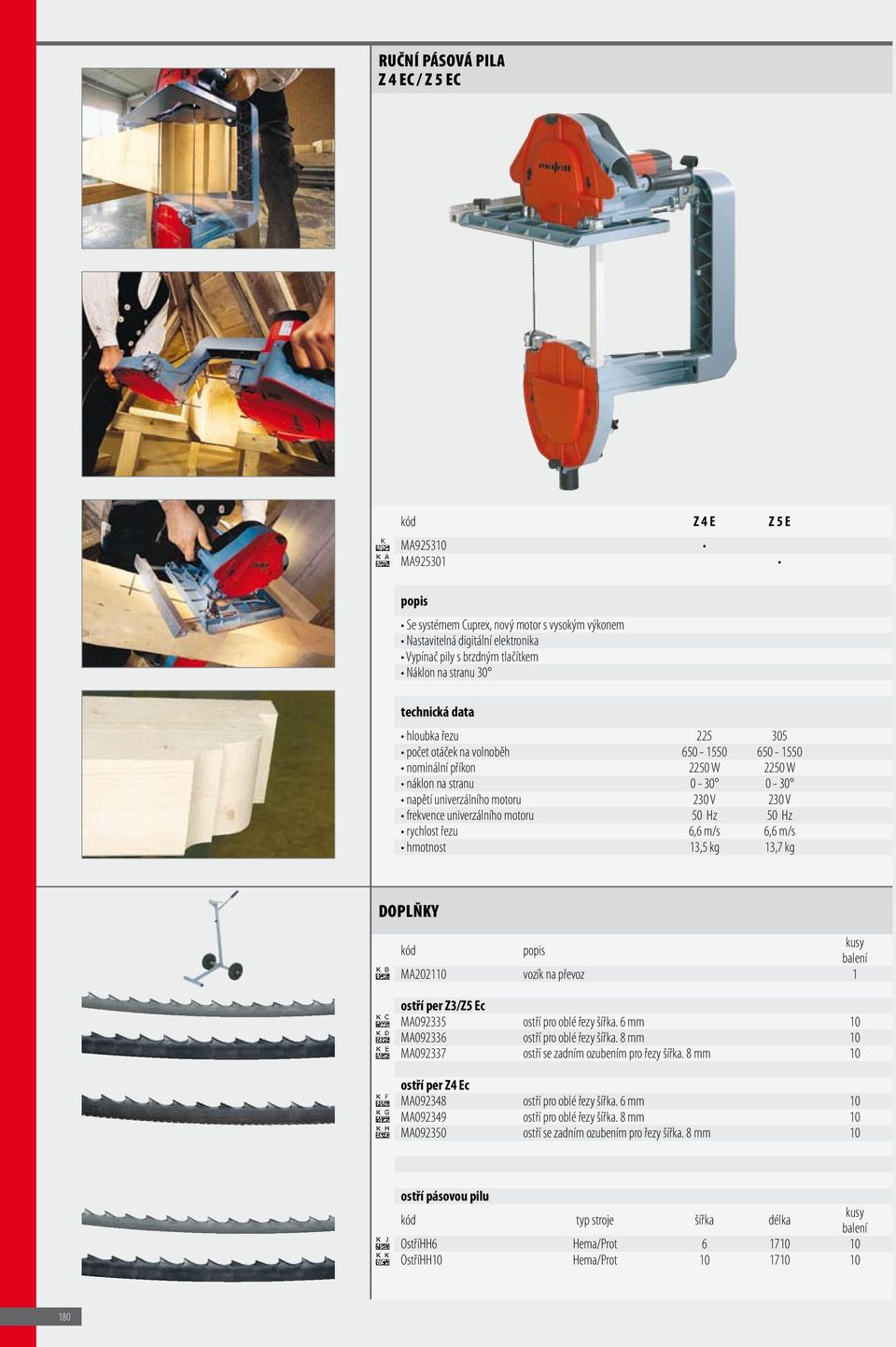 Hz 50 Hz rychlost řezu 6,6 m/s 6,6 m/s hmotnost 13,5 kg 13,7 kg Doplňky MA202110 vozík na převoz 1 ostří per Z3/Z5 Ec MA092335 ostří pro oblé řezy šířka. 6 mm 10 MA092336 ostří pro oblé řezy šířka.