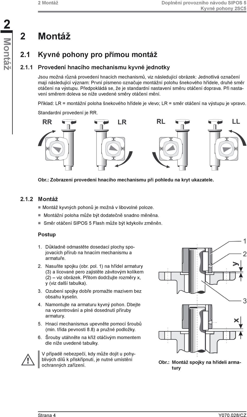 1 Provedení hnacího mechanismu kyvné jednotky Jsou možná různá provedení hnacích mechanismů, viz následující obrázek: Jednotlivá označení mají následující význam: První písmeno označuje montážní