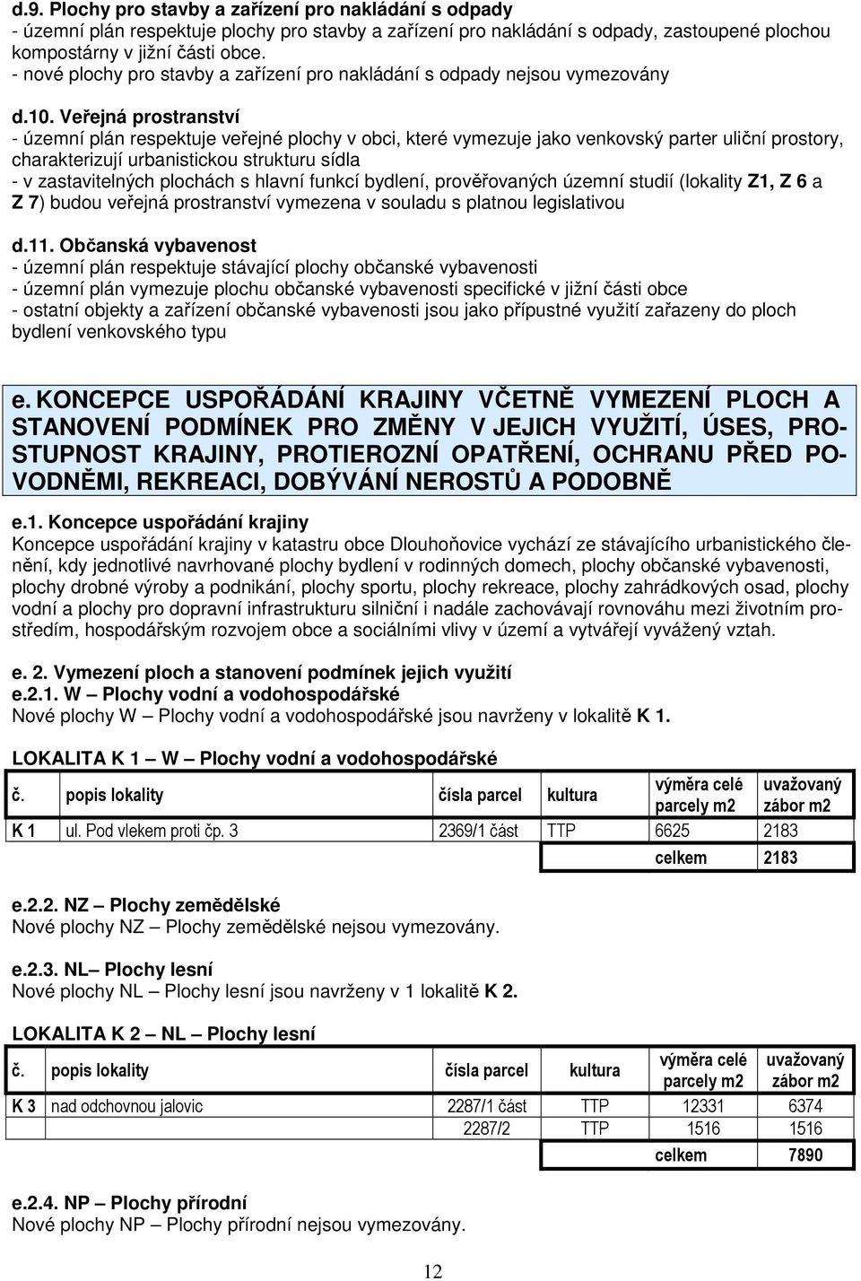 Veřejná prostranství - územní plán respektuje veřejné plochy v obci, které vymezuje jako venkovský parter uliční prostory, charakterizují urbanistickou strukturu sídla - v zastavitelných plochách s