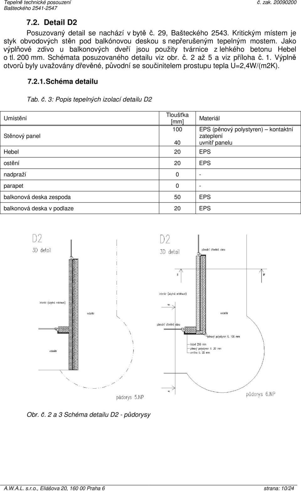 Výplně otvorů byly uvažovány dřevěné, původní se součinitelem prostupu tepla U=2,4W/(m2K). Umístění Stěnový panel 7.2.1. Schéma detailu Tab. č.