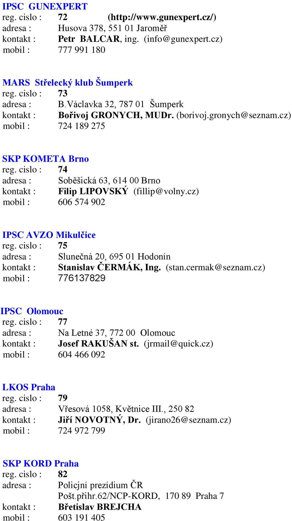 cislo : 74 adresa : Soběšická 63, 614 00 Brno kontakt : Filip LIPOVSKÝ (fillip@volny.cz) mobil : 606 574 902 IPSC AVZO Mikulčice reg.