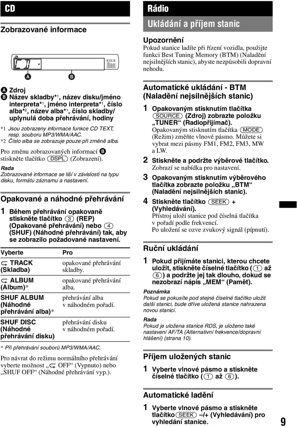 Rada Zobrazované informace se liší v závislosti na typu disku, formátu záznamu a nastavení.