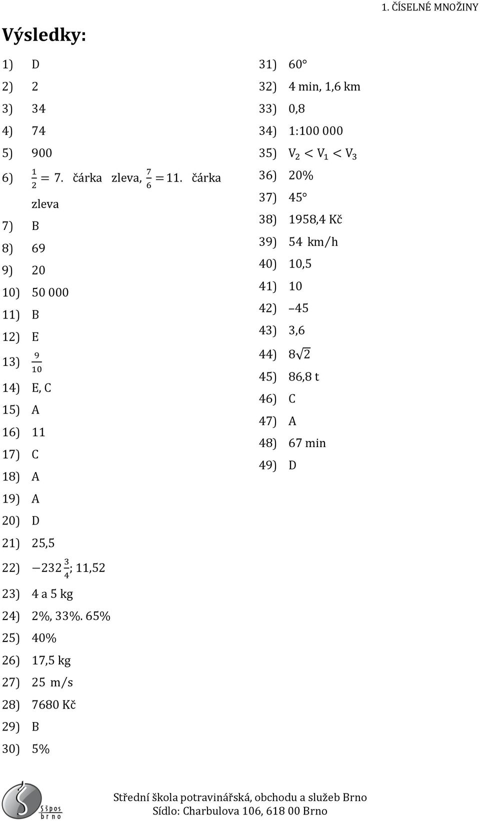 1,6 km ) 0,8 4) 1:100 000 5) V 2 < V 1 < V 6) 20% 7) 45 8) 1958,4 Kč 9) 54 km h 40) 10,5 41) 10 42) 45 4),6 44) 8
