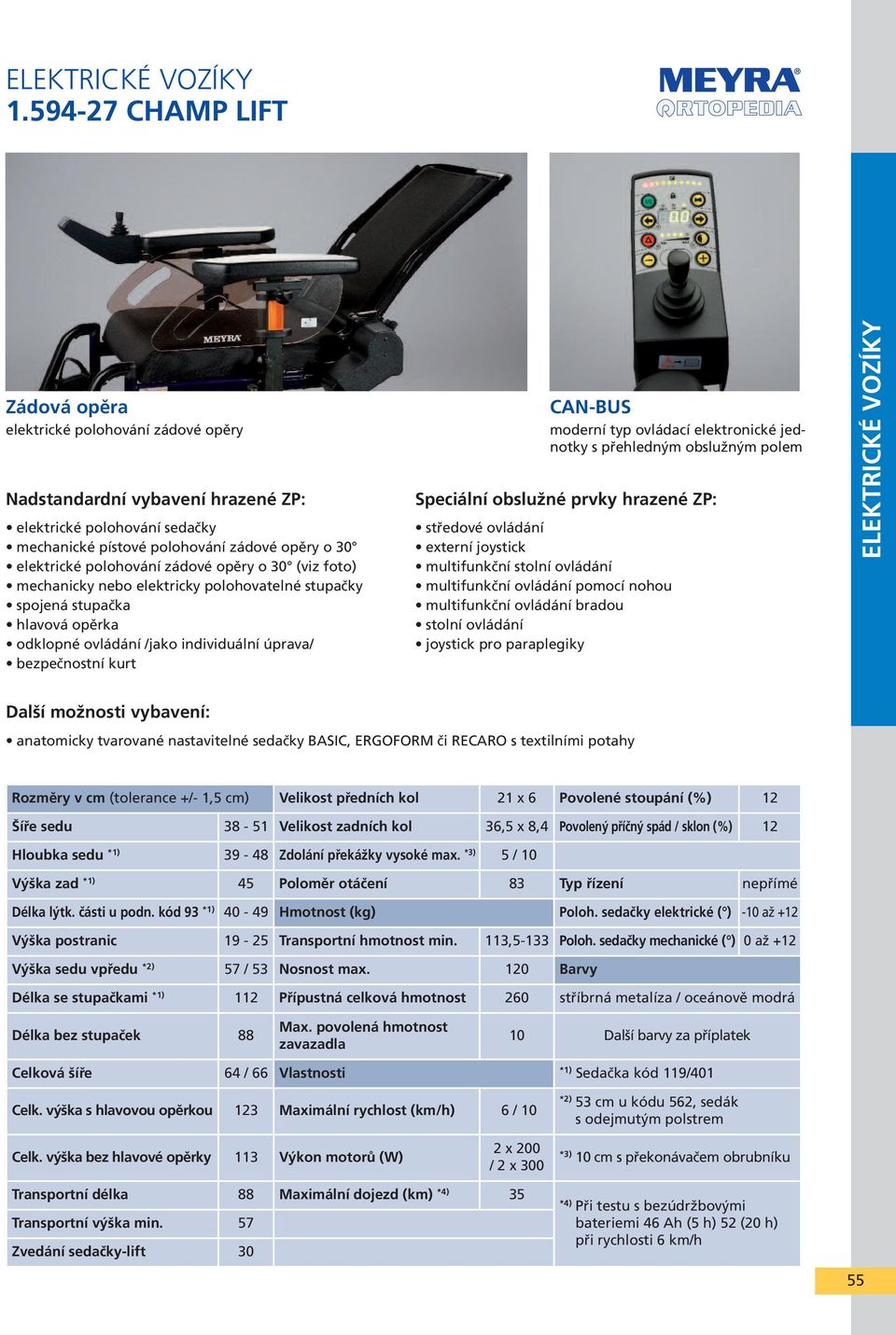 moderní typ ovládací elektronické jednotky s přehledným obslužným polem Speciální obslužné prvky hrazené ZP: středové ovládání externí joystick multifunkční stolní ovládání multifunkční ovládání