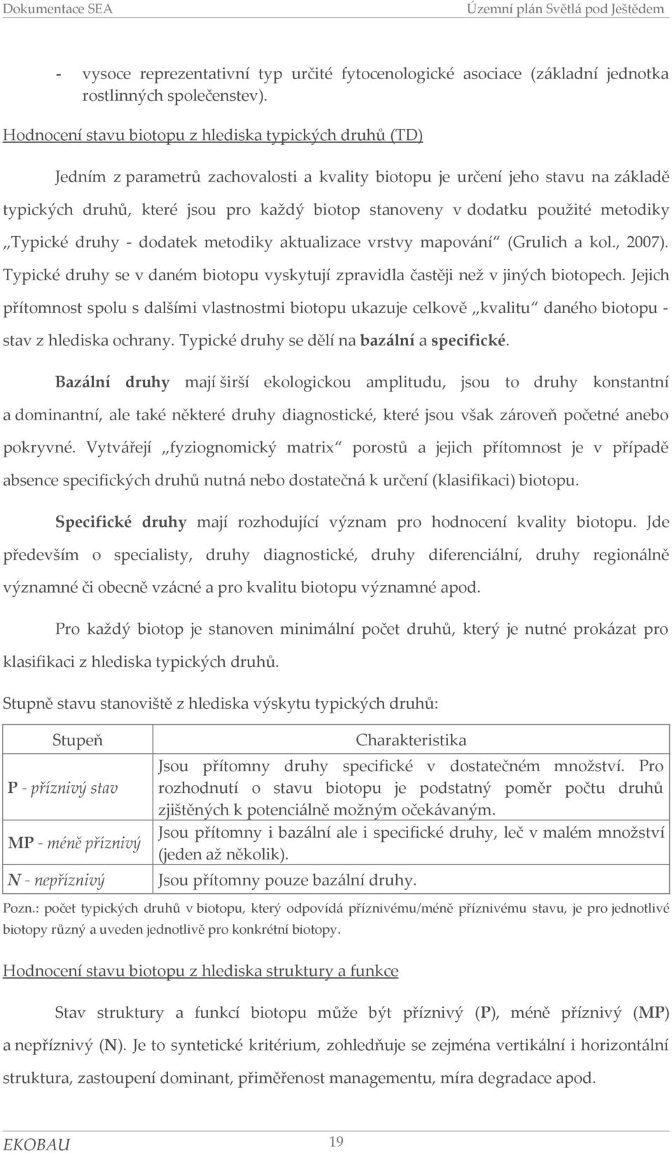 metdiky Typické druhy - ddatek metdiky aktualizace vrstvy mapvání (Grulich a kl., 2007). Typické druhy se v daném bitpu vyskytují zpravidla častěji než v jiných bitpech.