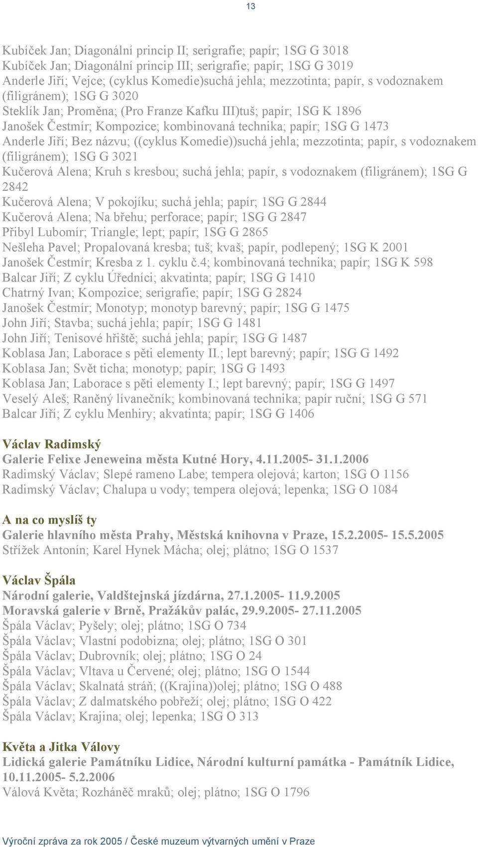 názvu; ((cyklus Komedie))suchá jehla; mezzotinta; papír, s vodoznakem (filigránem); 1SG G 3021 Kučerová Alena; Kruh s kresbou; suchá jehla; papír, s vodoznakem (filigránem); 1SG G 2842 Kučerová