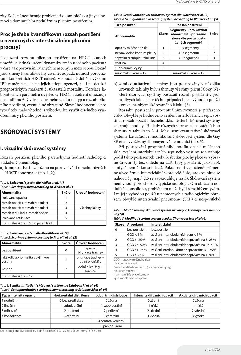 Posouzení rozsahu plicního postižení na HRCT scanech umožňuje jednak určení dynamiky změn u jednoho pacienta v čase, tak porovnání různých nemocných mezi sebou.