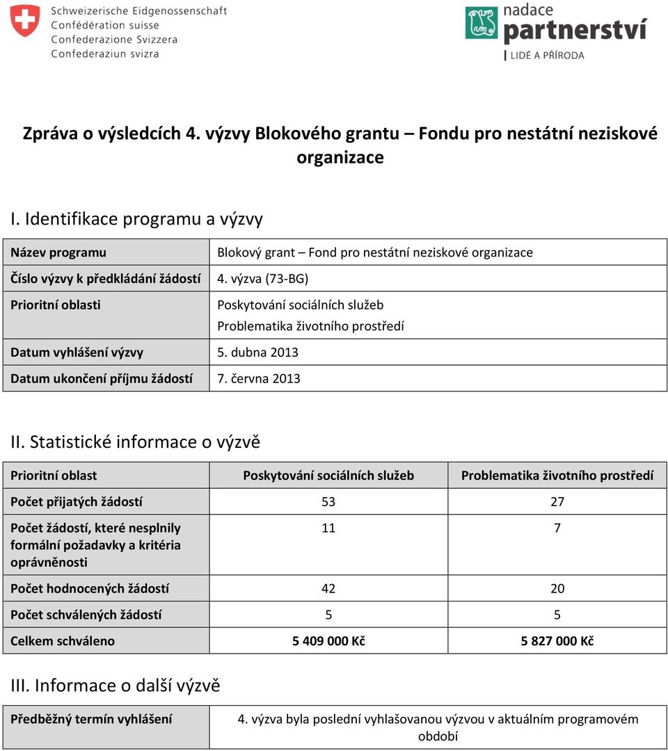 #výzva#(73CBG)# Poskytování#sociálních#služeb# Problematika#životního#prostředí# 5.#dubna#2013## 7.#června#2013# II.