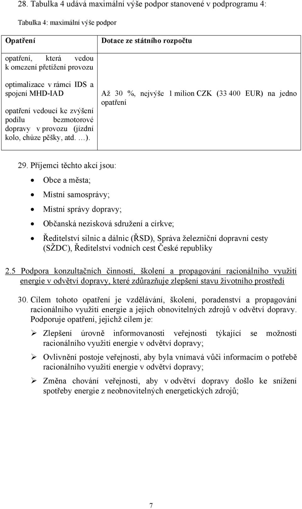 Až 30 %, nejvýše 1 milion CZK (33 400 EUR) na jedno opatření 29.