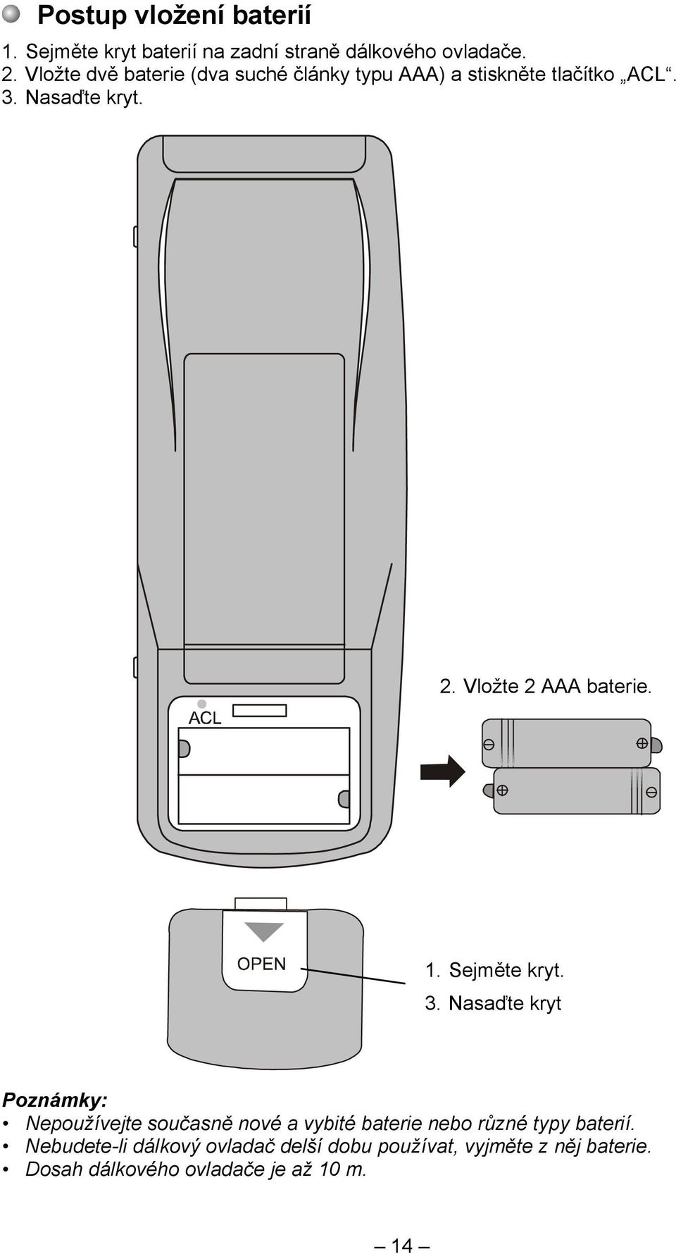 Vložte 2 AAA baterie. 1. Sejměte kryt. 3.