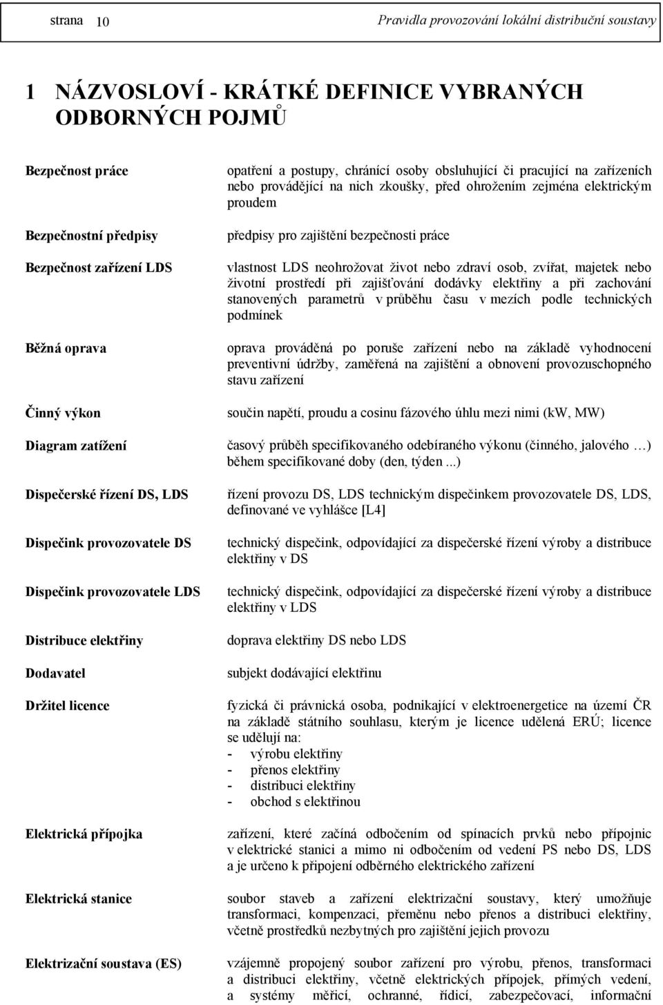 chránící osoby obsluhující či pracující na zařízeních nebo provádějící na nich zkoušky, před ohrožením zejména elektrickým proudem předpisy pro zajištění bezpečnosti práce vlastnost LDS neohrožovat