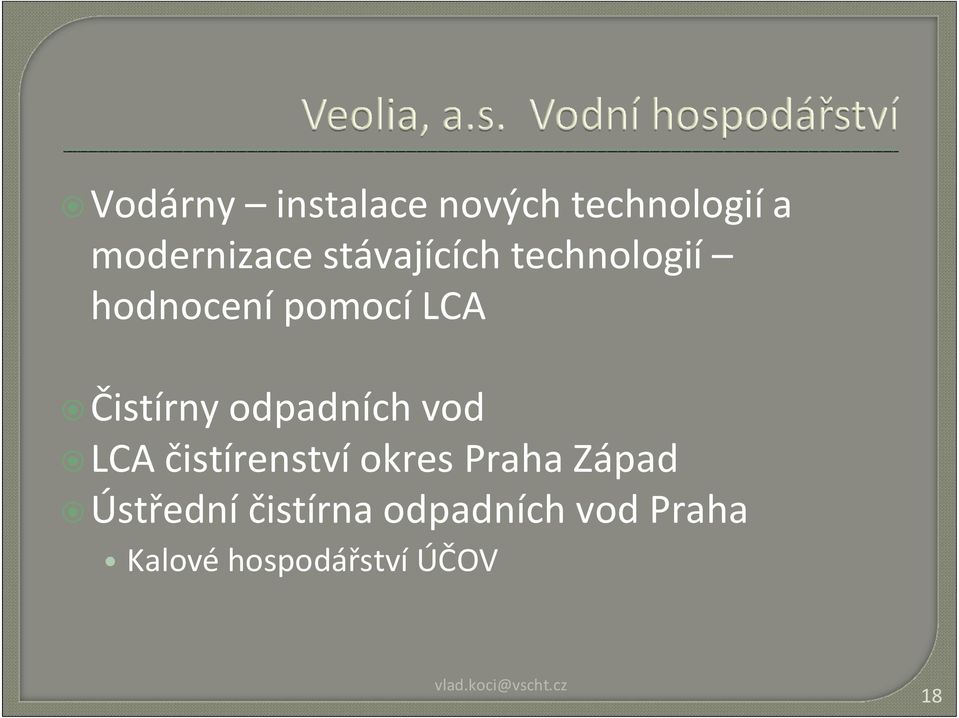 odpadních vod LCA čistírenství okres Praha Západ